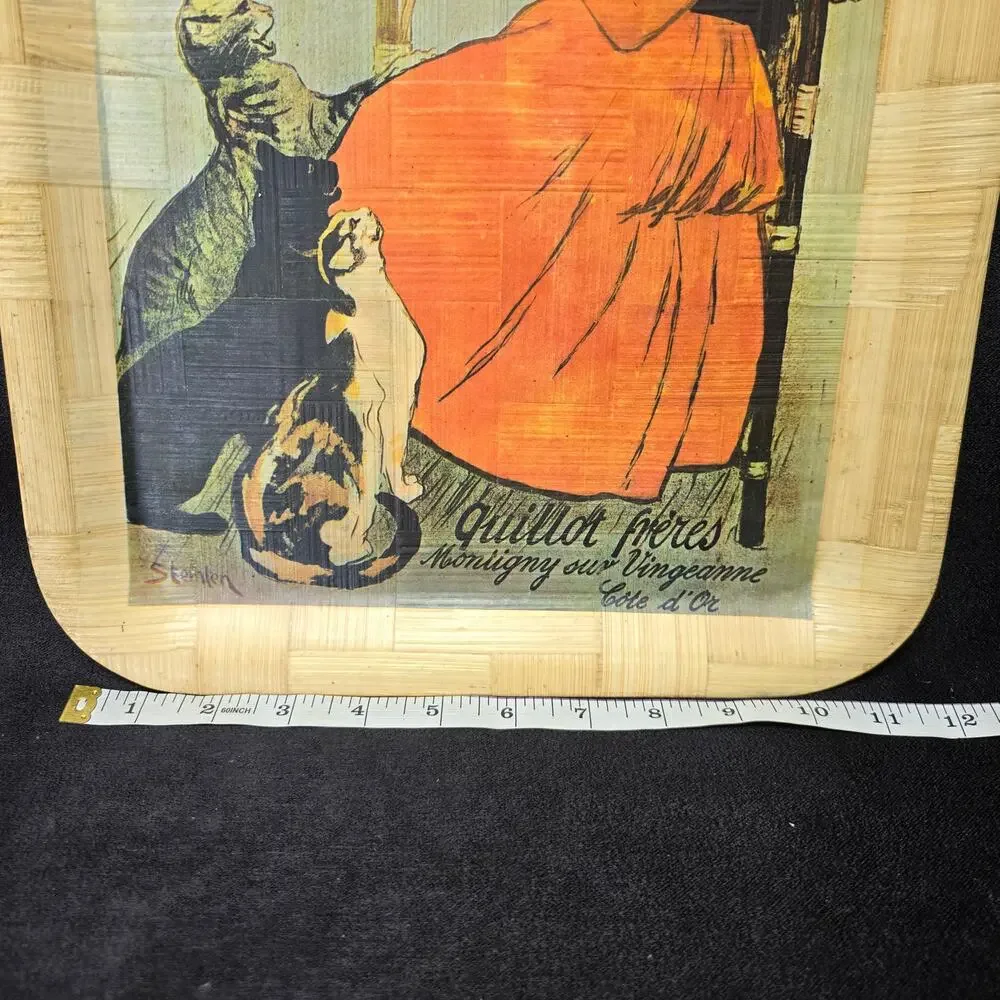 Lait Pur Sterilise De La Binganne Girl Drinking Milk & Cats Bamboo Wood Tray